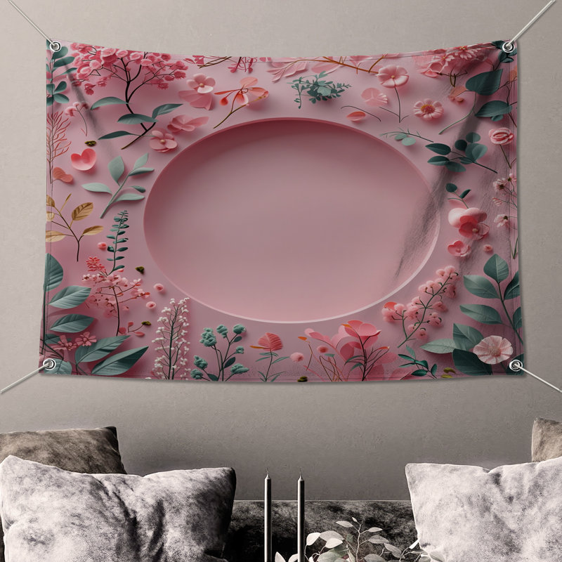 Tapisserie murale à motif floral - Décoration murale florale, 104in H x88 with 4 Grommets
