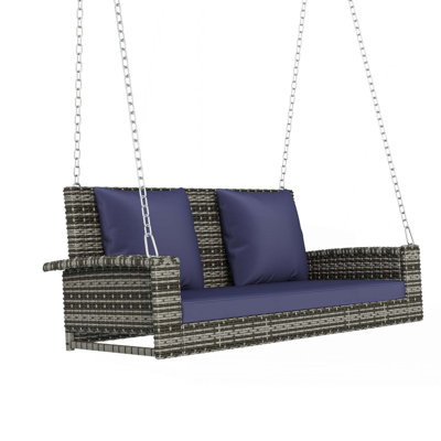 Balancelle pour 2 personnes en osier avec chaînes, coussin, coussin, banc en rotin pour jardin, cour, étang
