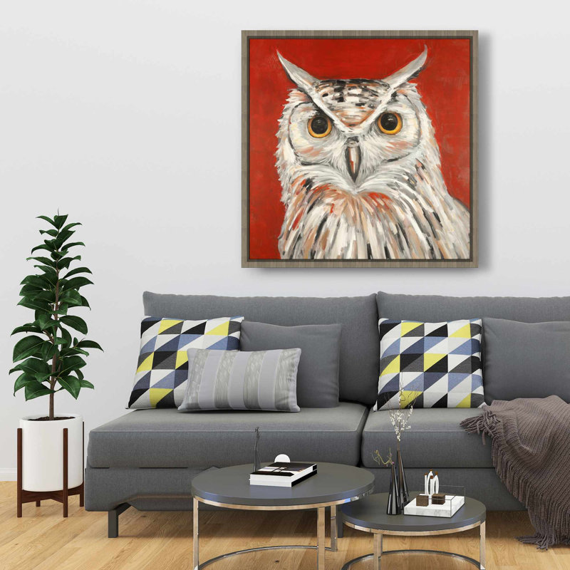 Colourful Eagle Owl - Red Living Room Framed Canvas Decor