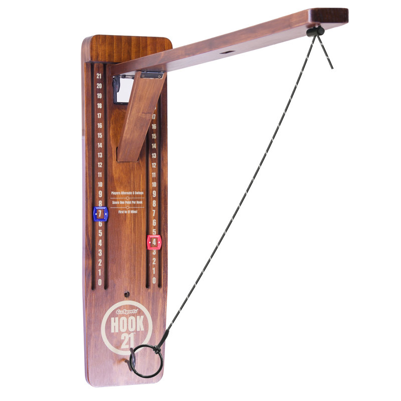 GoSports Hook21 Ring Swing Game - Indoor or Outdoor Ring Toss Game with Foldable Arm, Brown