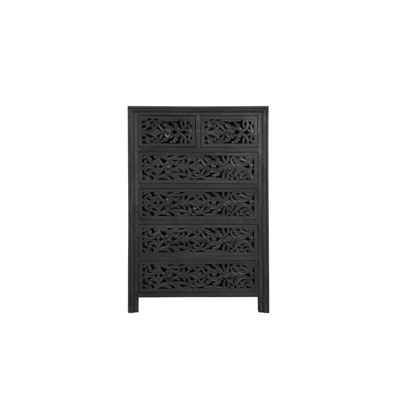 Harleen Solid Wood 35'' W 6 - Drawer Dresser, Black