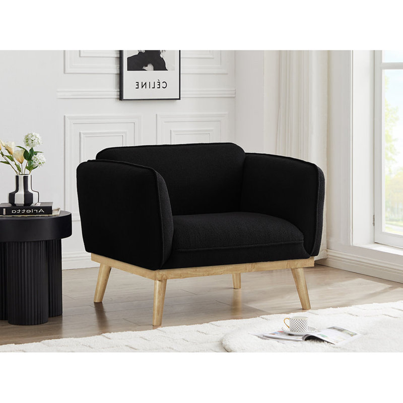 Chaise bouclée en tissu 40,5 po Nolita, Tissu bouclé noir