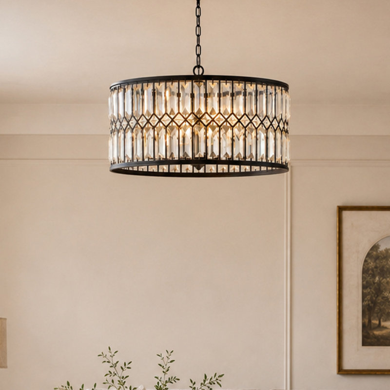 Kimes Metal Crystal Embellished 6 Light Black Chandelier with Link Chain