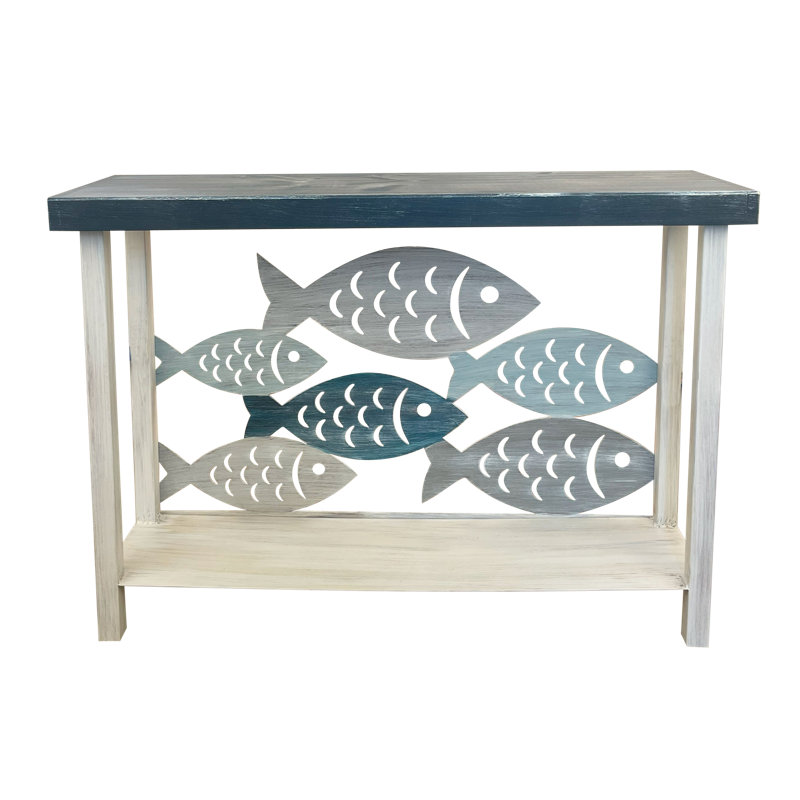 COTTAGE/NAUTICAL IRON RECTANGLE SOFA TABLE WITH SCHOOL OF FISH ACCENT