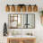 6-Light Farmhouse Dimmable Vanity Light, Handwoven Rattan Shades, Matte Black Metal Backplate-236771117