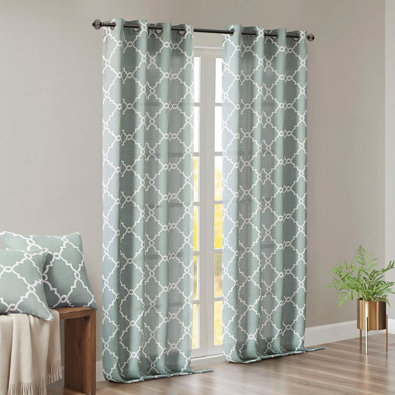 Panneau de rideau semi-transparent en polyester Stamatoula, Ivoire/Gris, L 50 po x L 95 po