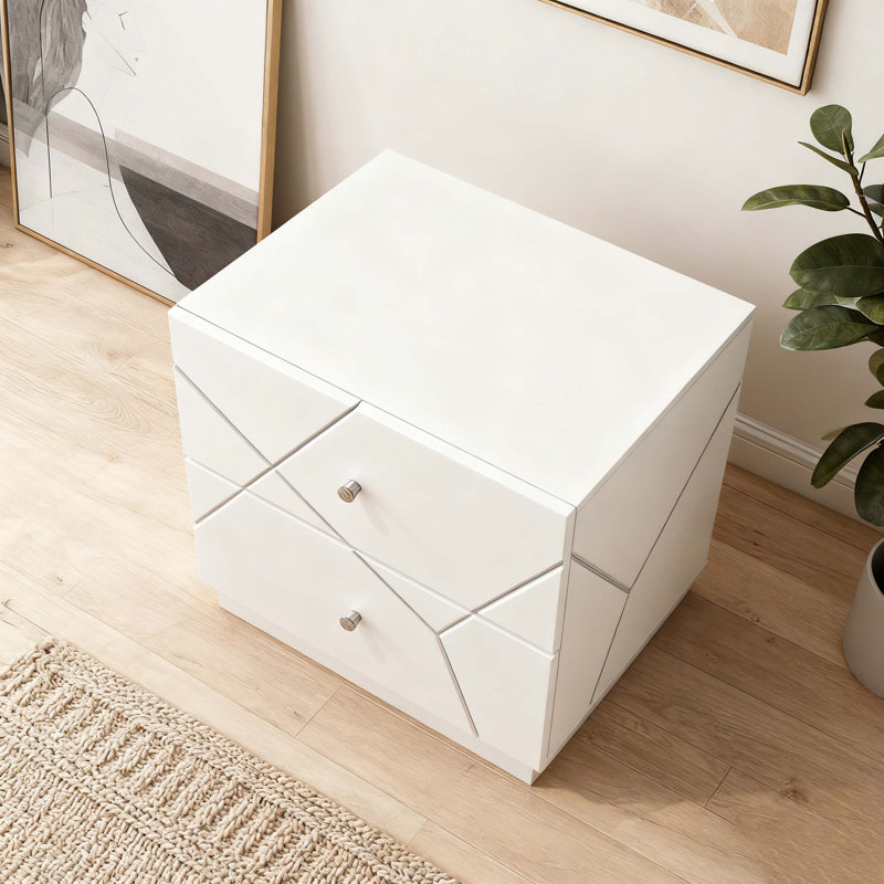 Table de chevet 1 pièce ultra moderne avec finition blanche et 2 tiroirs