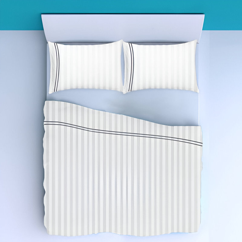 400TC Double Embroidery Sateen Stripe Cotton 4 Piece Sheet Set Fitted Sheet Fits Upto 16" Deep Pocket, Full XL Sheet Set