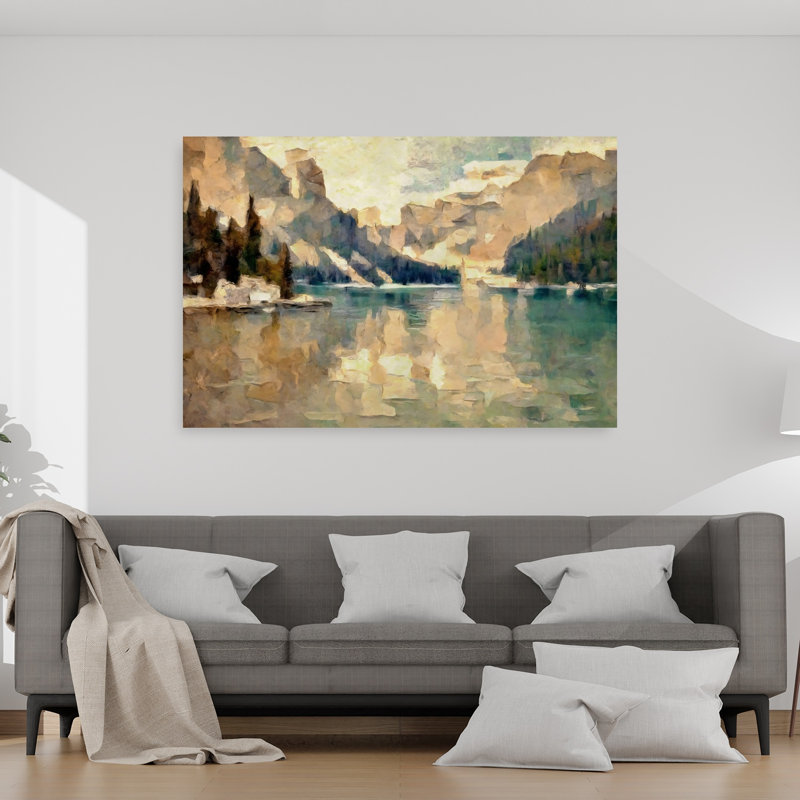 «Golden Glacier Mountain Lake», art mural contemporain abstrait