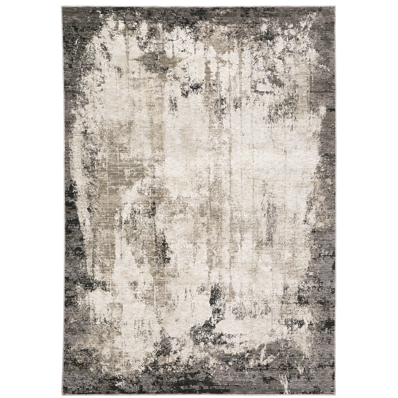 Gwern Abstract Grey/Blue/Ivory Area Rug, Rectangle 5'3" x 7'6"