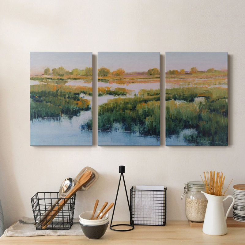 " Marshland View II " 3 - Pieces, 36" H x 72" W x 1" D