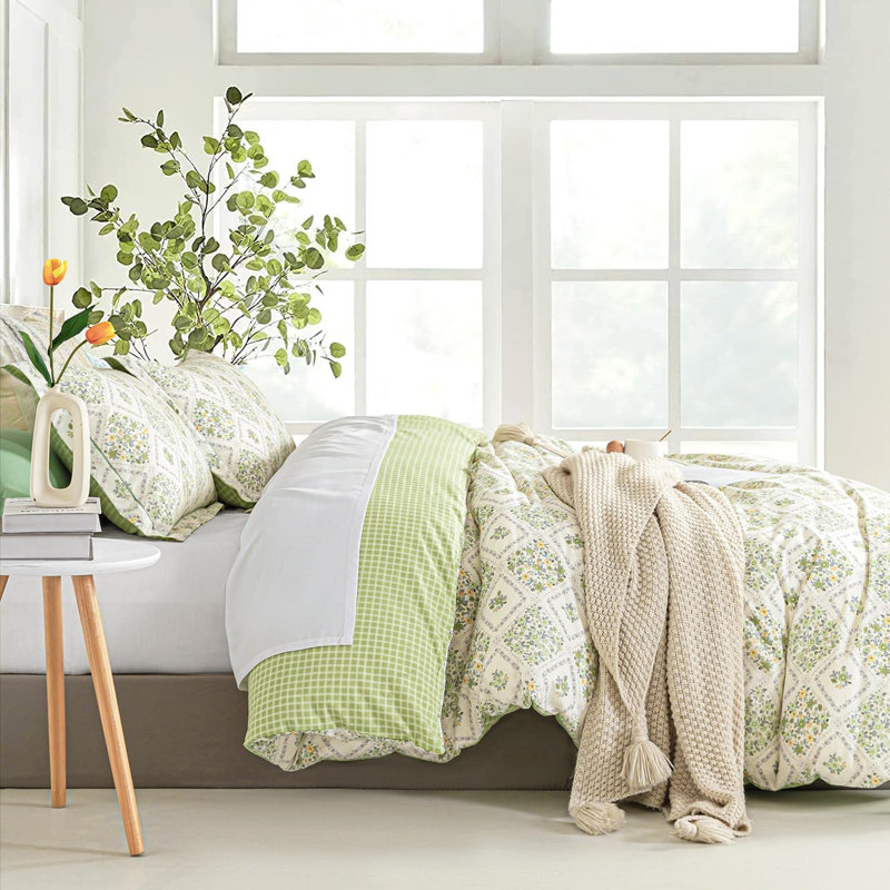 Housse de couette 100% coton à motif floral 3 pièces, Housse de couette pour grand lit + 2 taies décora