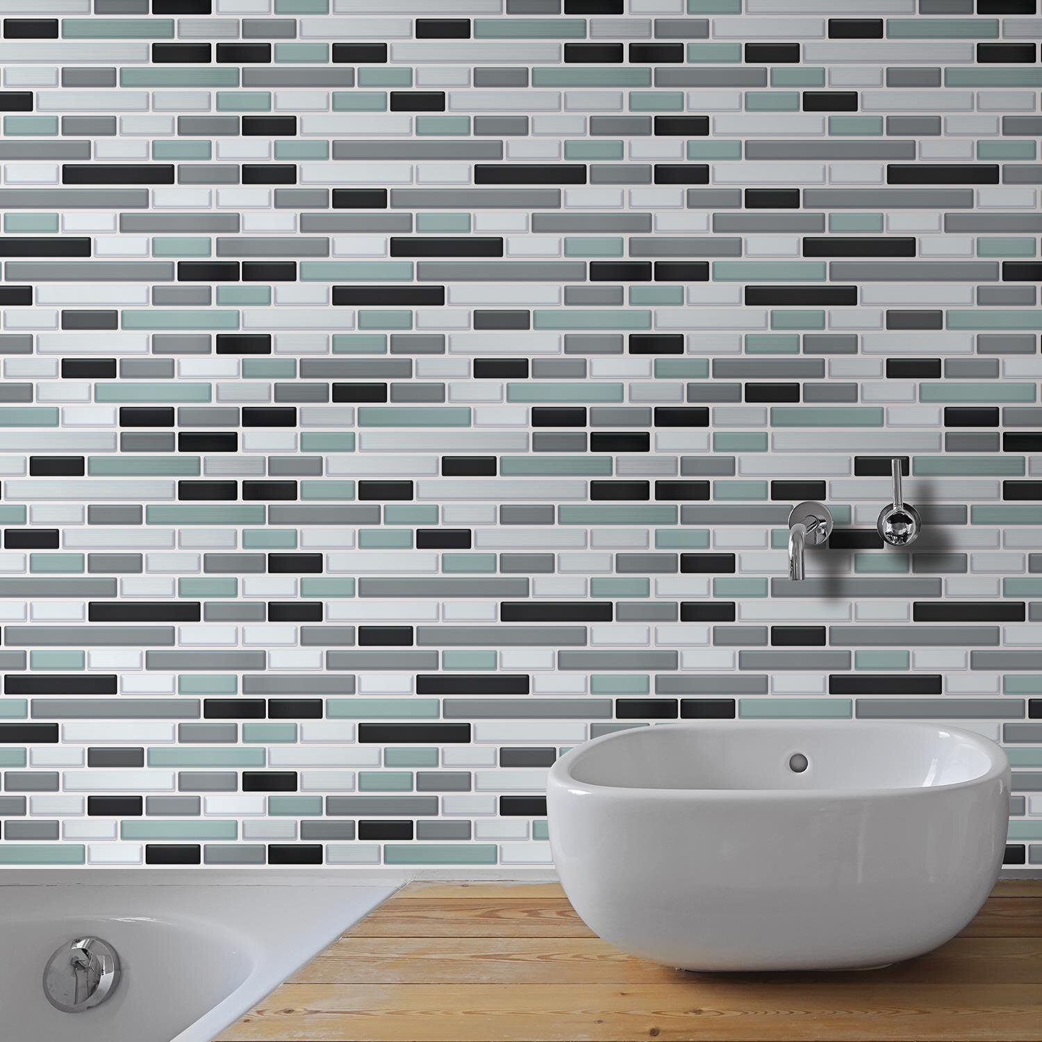 LONGKING Teal 20-Sheet Peel and Stick Backsplash Tile Sticker, 12x12  (Thicker Design)