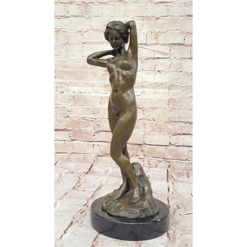 Statue bronze femme nue - élégante silhouette féminine sur base de marbre