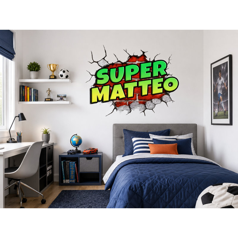 Adhésif décoratif personnalisé nom Graffiti - autocollant en vinyle Street Art personnalisé, conception de percée murale en brique 3D pour chambre d'enfant, chambre de bébé, salle de jeux, salle de jeux, décoration de porte