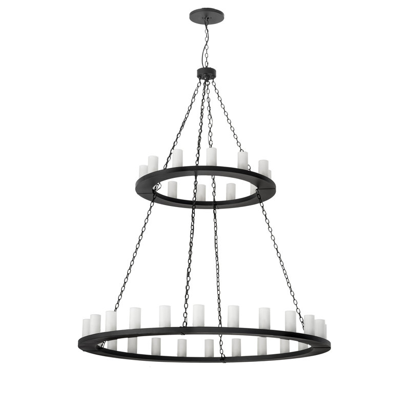 Black Two-Tier 36-Light Wagon Wheel Chandelier
