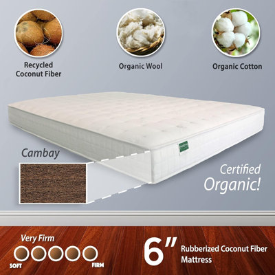 Cambay Mattress - Organic Coconut Coir Extra Firm 1Layered Comfortable Sleep Bed Dust Free