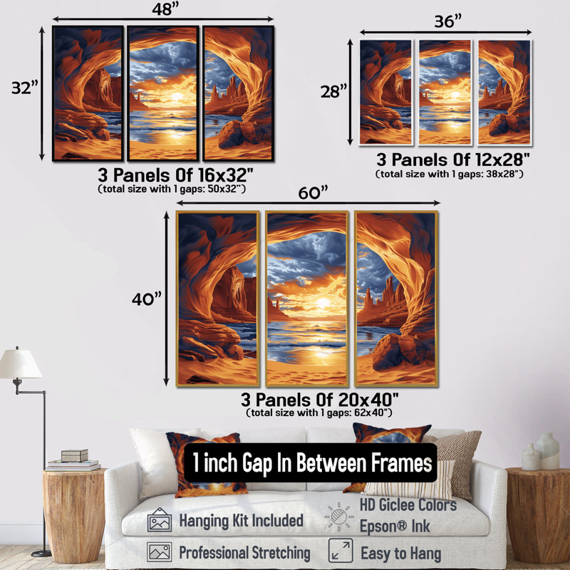 Ensemble de salon Markaysia - Canyon Wall Art, H 28 po x l 12 po x P 1 po, Toile naturelle avec cadre flottant