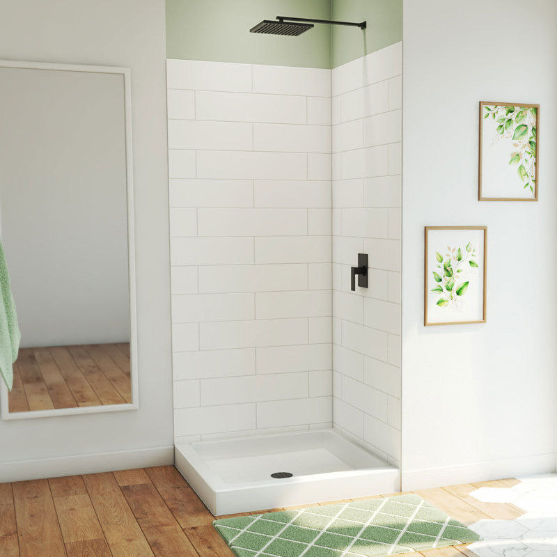 DreamLine DreamStone 36 in. D x 36 in. W Base and Wall Kit in White Modern Subway Pattern