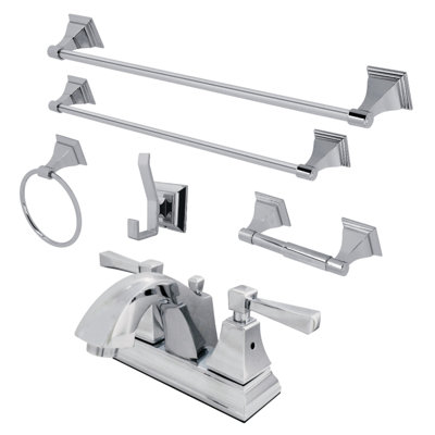 Kingston Brass FSK4641DL 4 In. Bathroom Faucet With 5-Piece Bathroom Hardware Combo, Polished Chrome