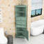 Grande armoire de coin de salle de bain autoportante avec tablettes réglables, portes et tiroirs triangulaires-2126382092