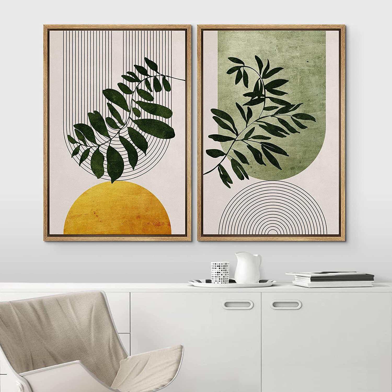 IDEA4WALL Framed Canvas Print Wall Art Set Mid-Century Geometric Forest  Plant Leaf Nature Wilderness Illustrations Modern Art Rustic Decorative For Living  Room, Bedroom, Officel 24
