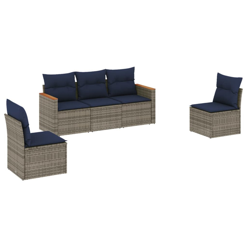 Ensemble de canapé de patio avec coussins 5 pièces Ebern Designs, Coussin bleu marine / structure grise