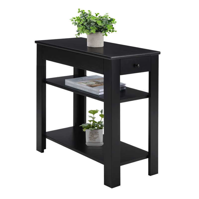 Slayter 24" Tall 1 Drawer Chairside End Table with Shelves, Black