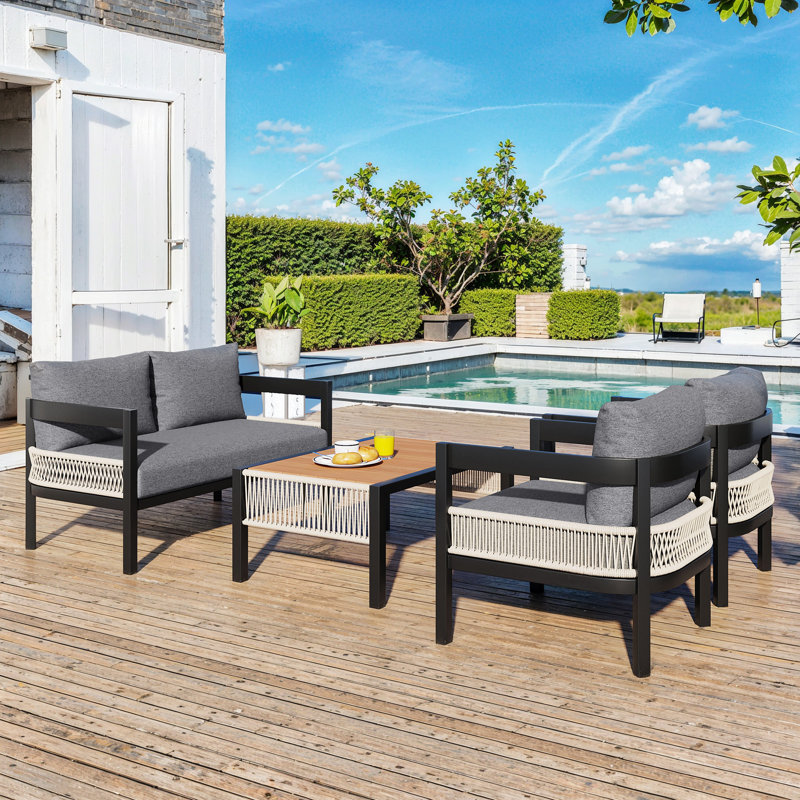 Multi-Person Outdoor Iron Sofa Set With A Table, Grey