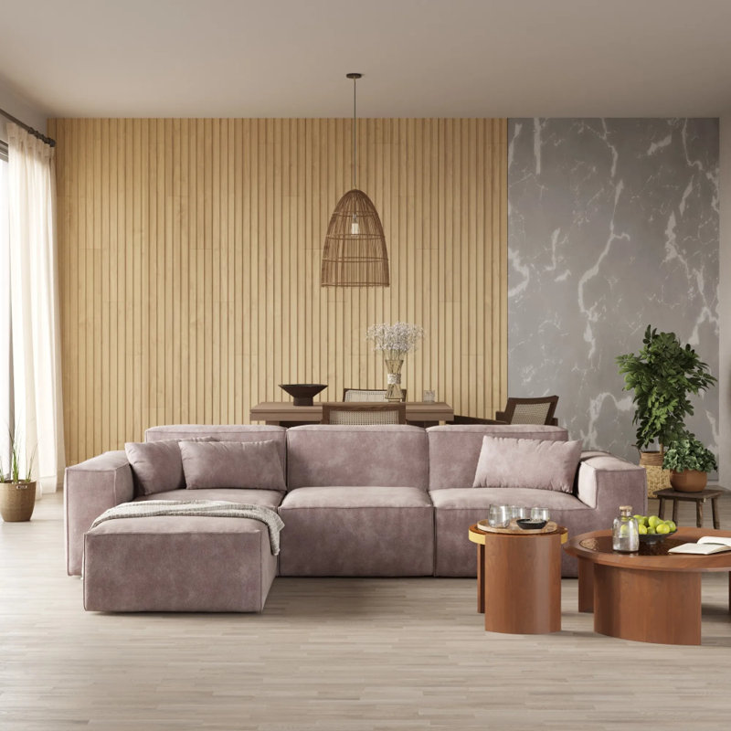 Canapé modulaire à 3 places Urban Plus avec revêtement en velours Cloud, Velours brun