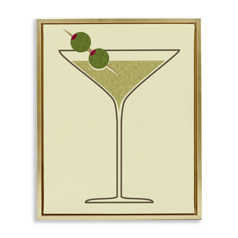 «Martini with Olives» par Daphne Polselli, H 31 po x l 25 po, Cadre flottant métallique doré