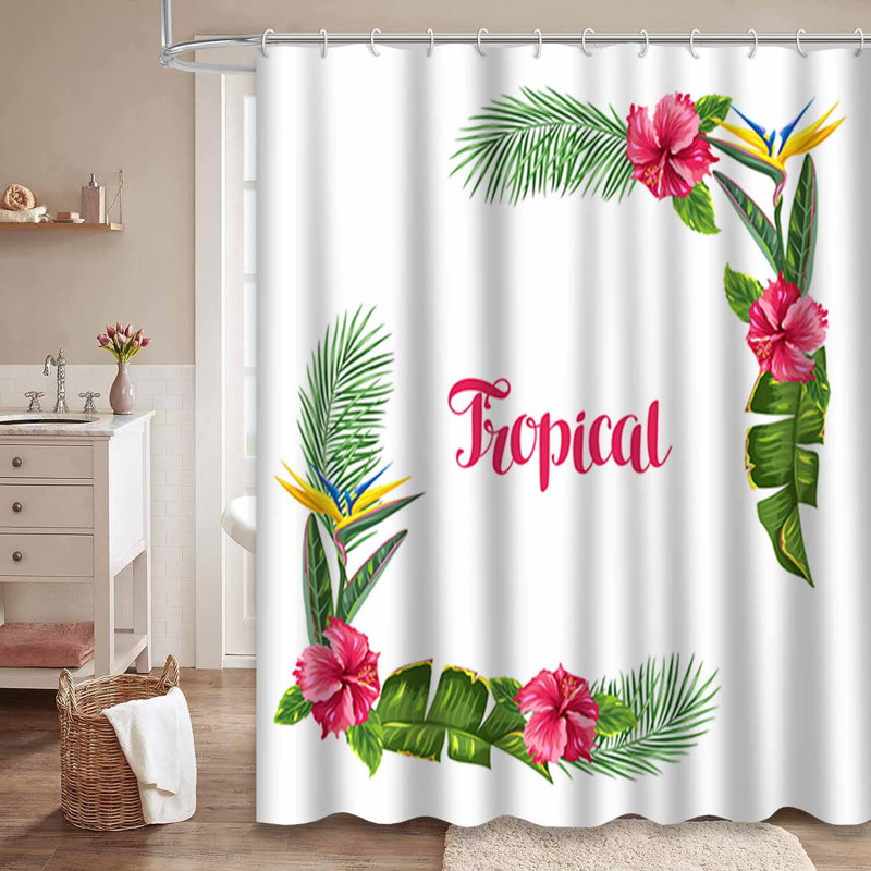 Rideau de douche imperméable à l'eau avec palmiers et hibiscus, L 72 po x l 78 po