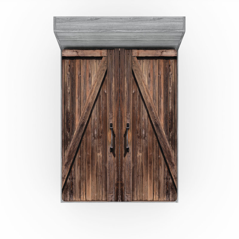 Ambesonne Rustic Fitted Sheet 2-Pack Wooden Barn Door Image Brown