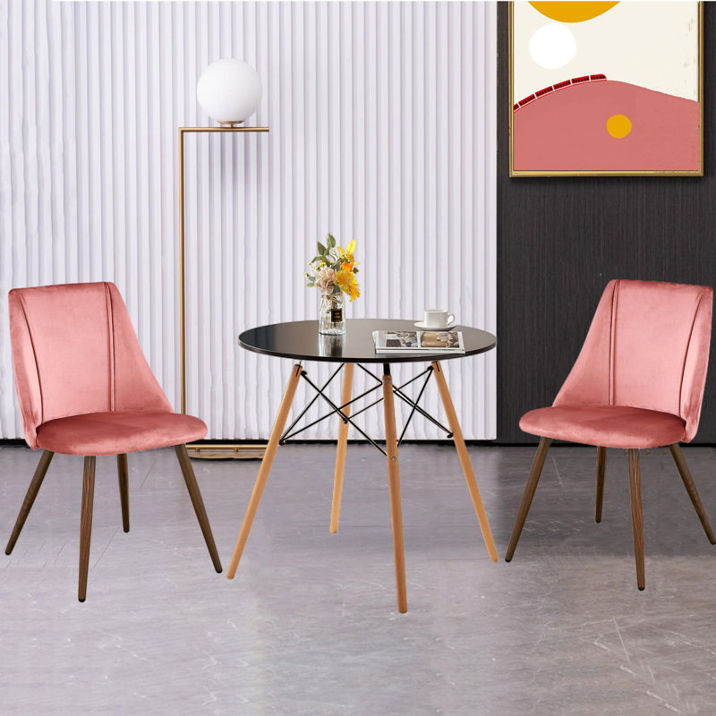 Ensemble de salle à manger 2 personnes Fredreka, H 32,7 po x l 18,9 po x P 20,1 po, Noir, Rose / brun foncé