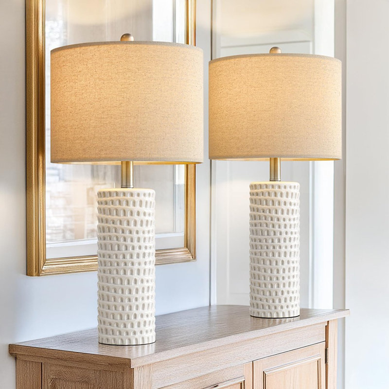 Ensemble de 2 lampes de table en céramique 24 po pour la chambre à coucher, le salon, le bureau et les lampes de chevet blanches