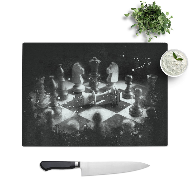 Tempered Glass Chess Checkmate Chopping Board, 28.5 cm x 39 cm