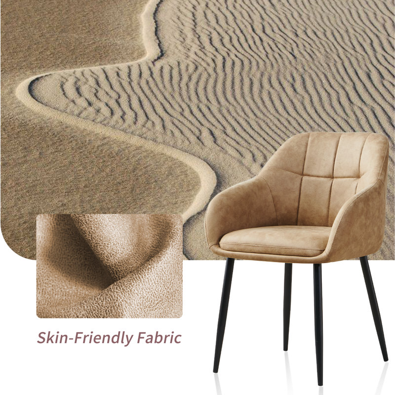 Modern Dining Chairs Suede With Thickened Seat Cushion and Cross-Hatch Pattern Design, 2, Khaki