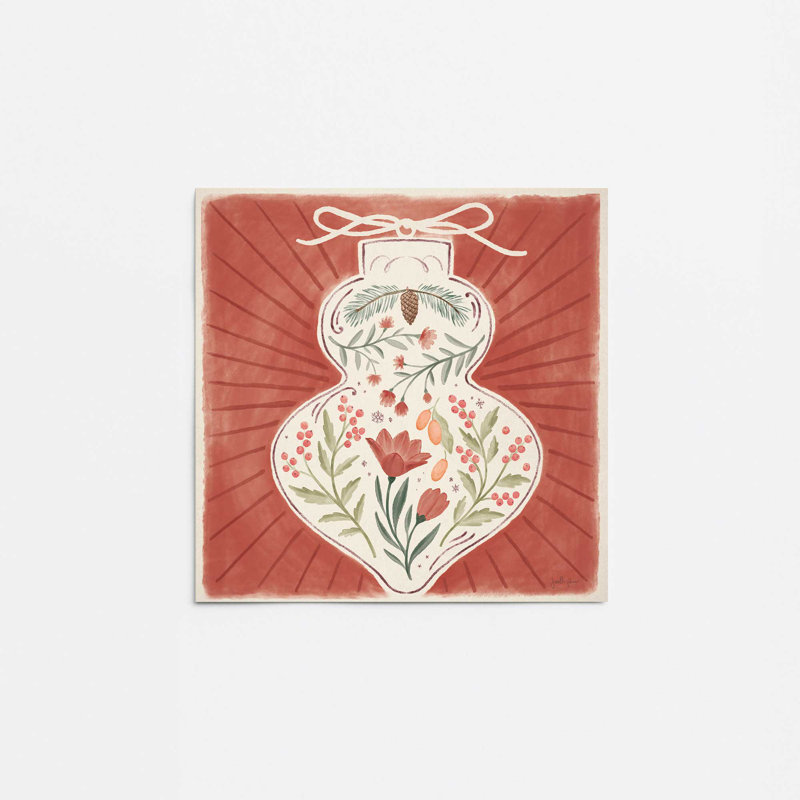 Imprimé floral rétro de Noël, Sans cadre, papier, H 16 po x l 20 po