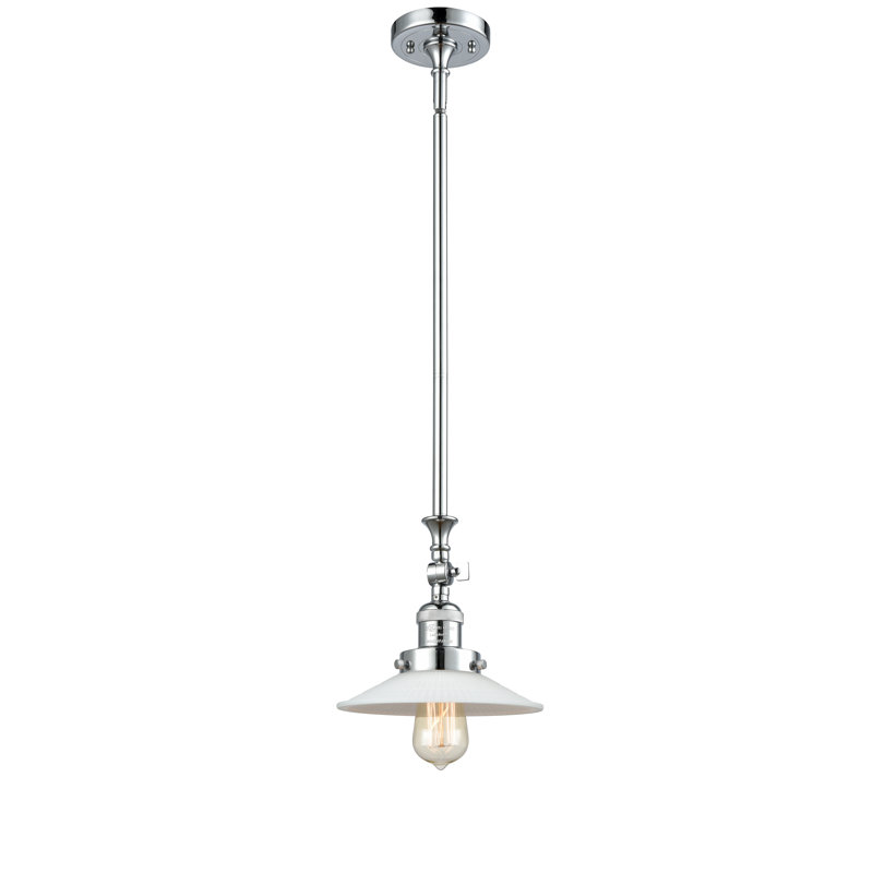 Luminaire suspendu conique à 1 lumière Miramontes, Matte White Halophane, Chrome poli