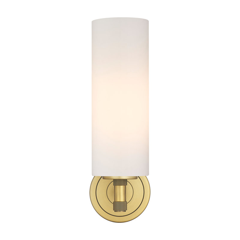 Applique murale 1 lumière Crown Point, Laiton brossé, H 15,5 po x l 3,88 po x P 6,5 po, Blanc mat