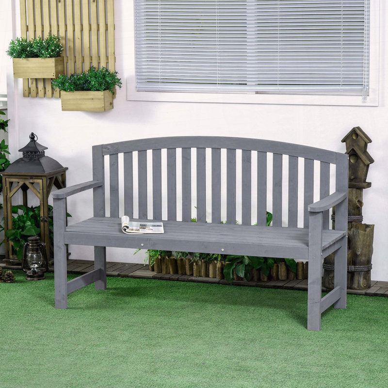 Outsunny 56 Wooden Garden Bench with Armrests and Backrest, Gray