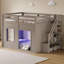 Lit mezzanine double avec escalier de rangement et lumières DEL intégrées, gris antique-134039763