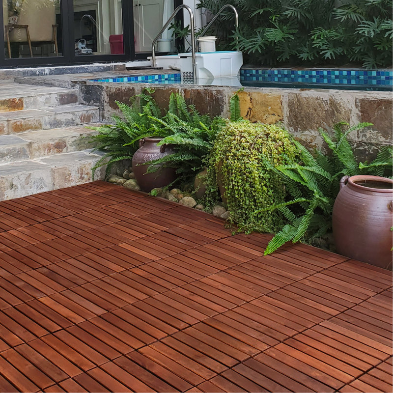 20 tuiles de terrasse emboîtables à motif rayé, Brun