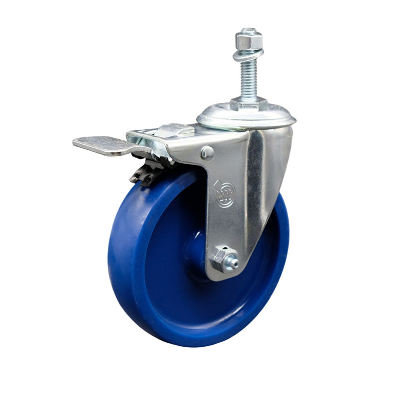 5 Inch SS Solid Polyurethane 10mm Threaded Stem Caster with Total Lock Brake