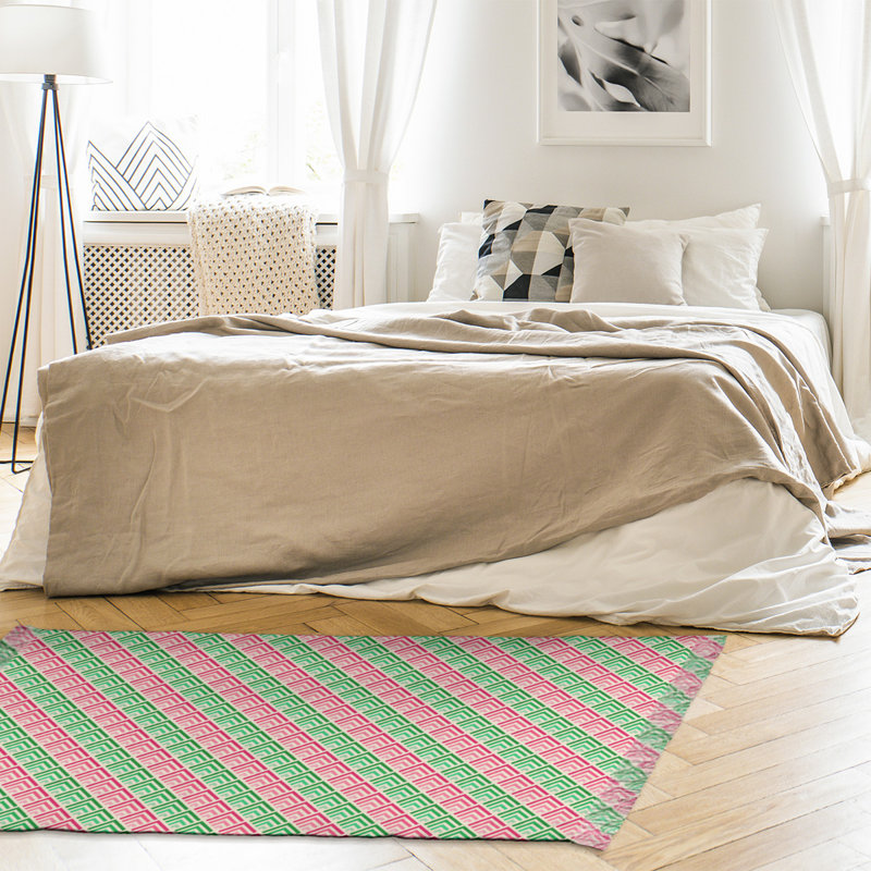 Motif géométrique rayé vert/rouge Tapis décoratif, non