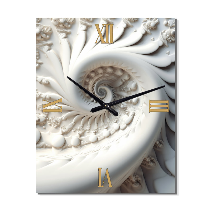 Blanc Fractal Spiral Universe - Très grandes horloges murales Fractals, H 32 po x l 24 po x P 1 po