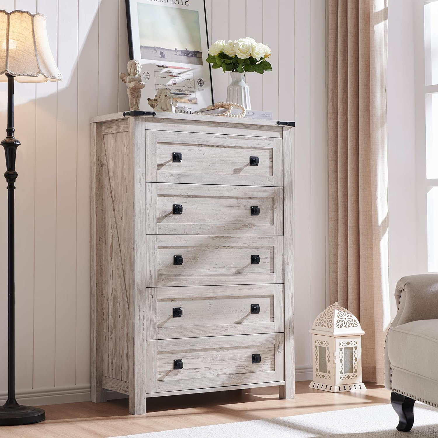 Grantville Farmhouse 5-Drawer Tall Dresser for Bedroom