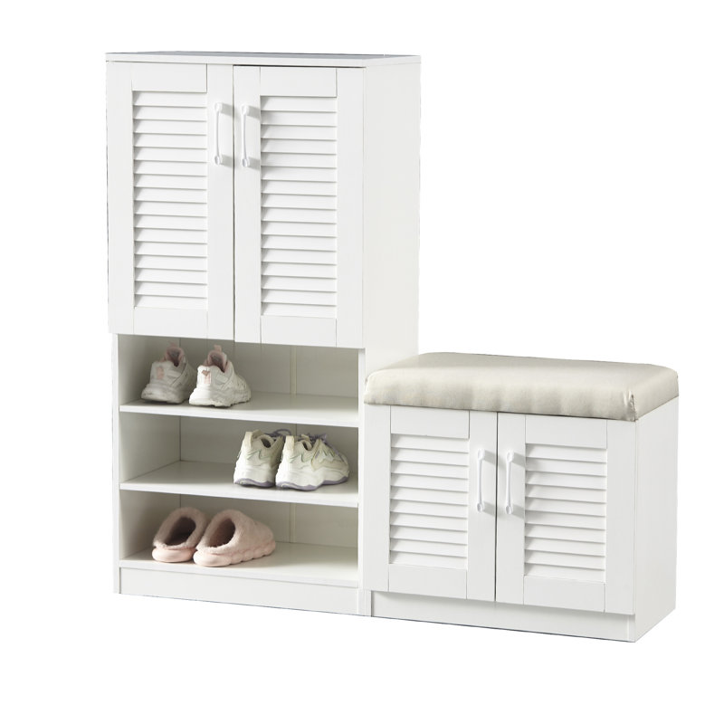 Rangement pour chaussures blanc avec banc et 7 + 3 compartiments réglables pour plus de commodité