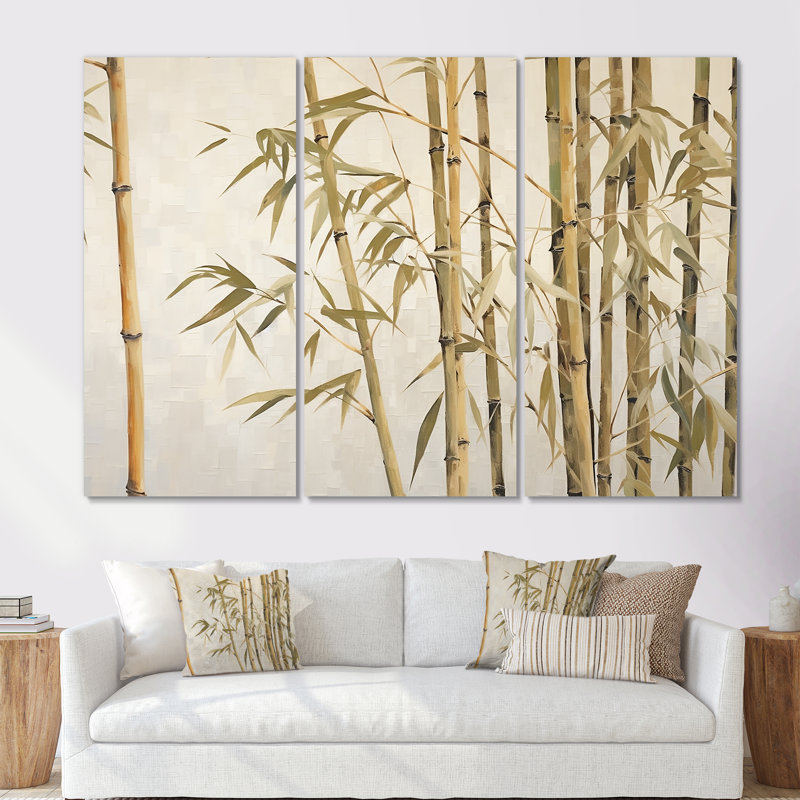 Beige minimalisme bambou Serenity I - ensemble d'art mural en bambou, H 28 po x l 36 po x P 1 po, Toile tendue