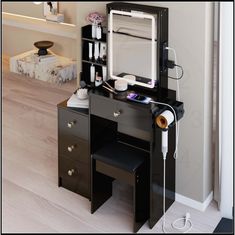 Versatile Left Bedside Cabinet with Advanced Features for Enhanced Functionality, Black